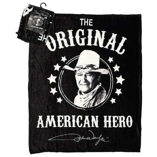 [JW5997] John Wayne Throw Blanket - Blk & Wht Est.