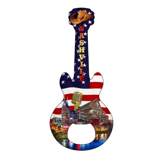 [N5648] Nashville Bottle Opener and Magnet - Guitar Collage