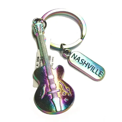 [N6291] Nashville Key Chain - Guitar Rainbow w/Charm